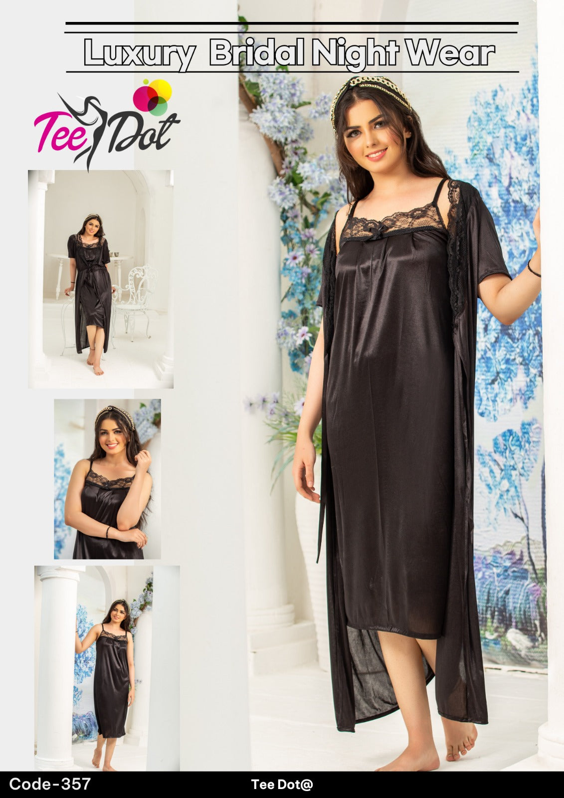 Net & Silk Bridal Nighty Gown - Long Nightwear B-0035