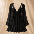 Lace Trim Bridal Nightwear Set with Sheer Robe gown lingerie full net stretchable fabric free size