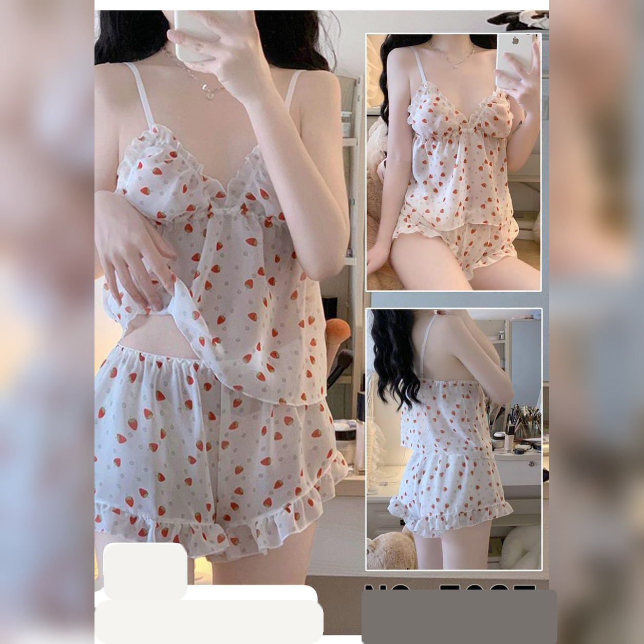 Strawberry Print Ruffle Night Suit - 2 Piece Set