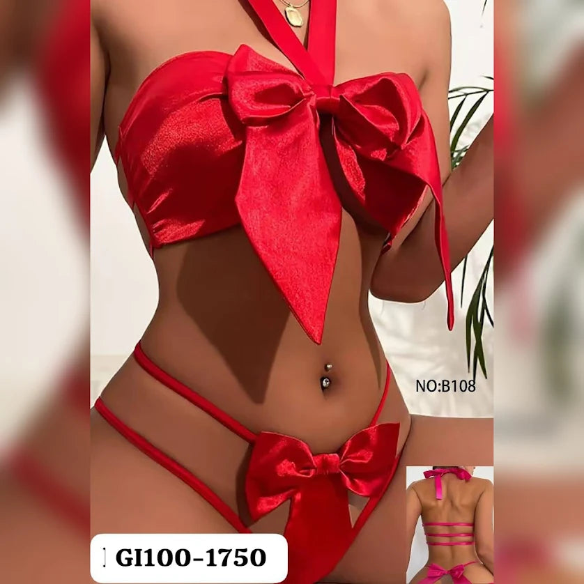 Soft Silk Short Lingerie - Front Open Bow Bra