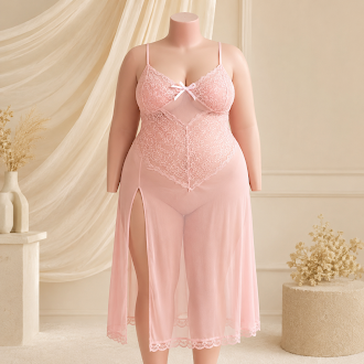 Long Net Lingerie Gown - Plus Size Nightwear