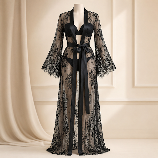 Full Sleeve Net Gown Nighty - Long Nightwear
